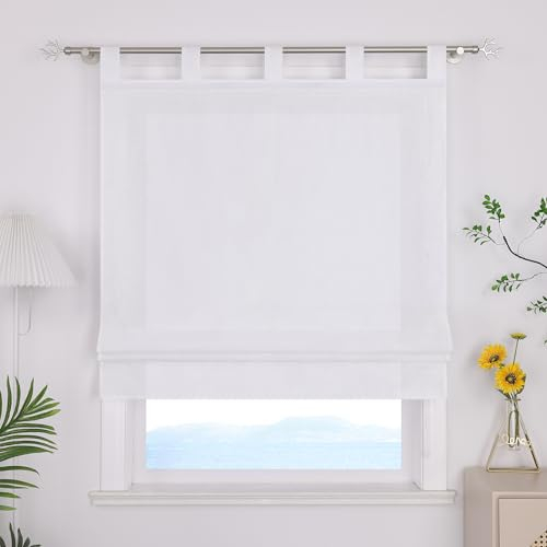 ESLIR Raffrollo mit Schlaufen Uni Gardinen Küche Blickdicht Raffgardinen Wohnzimmer Bändchenrollo für Fenster ohne Bohren Weiß BxH 120x140cm 1 Stück