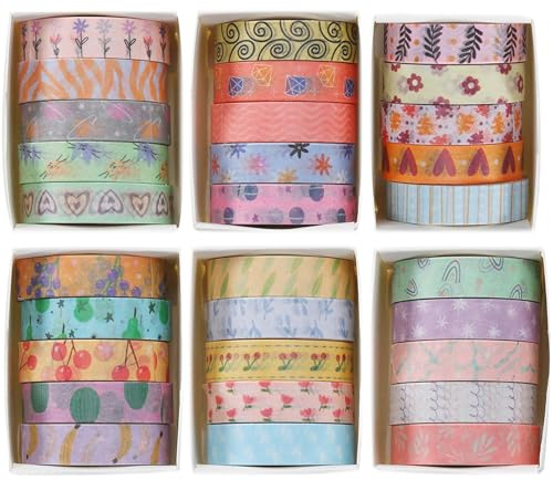 YUBX 30 Rollen Washi Tape Set Kreative Basic Dünn Dekorative Bänder für Kunst, DIY Handwerk, Bullet Journals, Planer, Scrapbooking, Verpackung (Sweet Two)