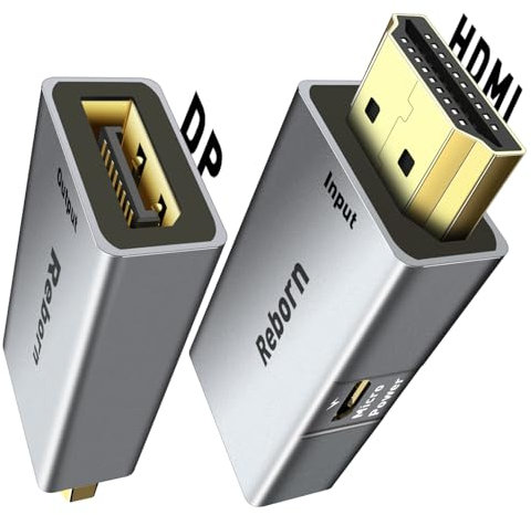 Reborn HDMI-auf-DisplayPort-Adapter | 4K @ 60 Hz HDMI (Quelle) 2.0 Stecker auf DP (Display) 1,2 Zoll Buchse [1 Pack] HDMI-Anschluss auf Display-Adapter kompatibel mit Laptop, AMD, NVIDIA, PS5