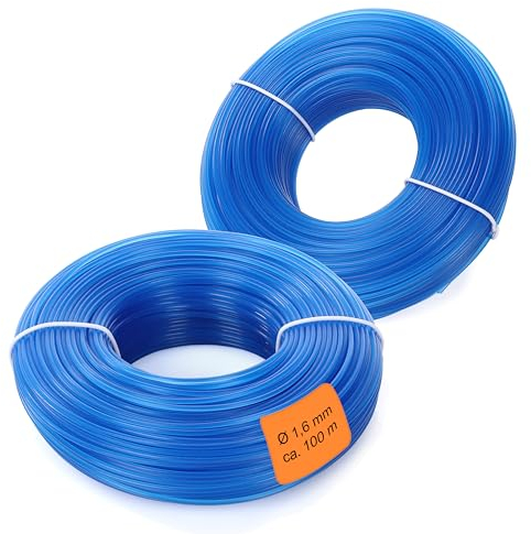 LaGreen Lot de 2 fils de coupe en nylon pour débroussailleuses et débroussailleuses, convient pour tondre les pelouses, les bordures de pelouse et les mauvaises herbes, bleu, 1,6 mm x 100 m