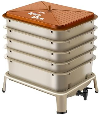 Blütezeit Wurmkomposter mit 5 Fächern, Wurmfarm-Set für drinnen und draußen, Wurmkomposteimer für Vermicomposting Starter, Recycling von Lebensmittelabfällen (Golden & Brown)