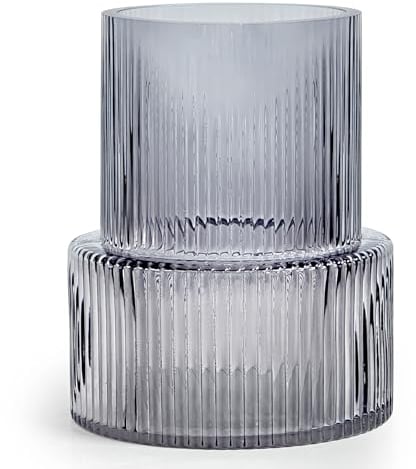 Aoderun Glasvase Vase für Blumen Gerippte Vase Moderne große Blumenvase für Wohnzimmer Esstisch Küche Büro Home Regal Hochzeit Party Dekor (grau)