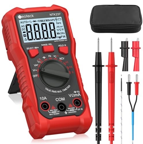 Neoteck Digital Multimeter Voltmeter 2000 Zähler Spannungsprüfer AC/DC Strom Spannung Widerstand Kapazität NCV Frequenz Temperatur Messgerät mit Krokodilklemme - Rot