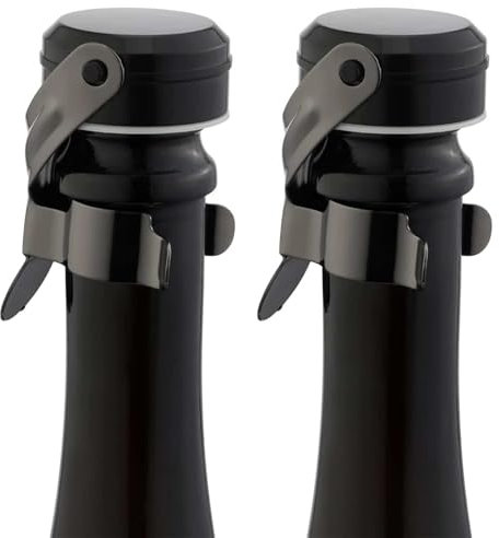 Champagne&Wine Stopper Stainless Steel with Food Grade Silicone, Leak-Proof and Bubble Retaining Saver Keeps Wine&Champagne Fresh，Suitable for All Standard Size Wine&Sparkling(2 Pack Black