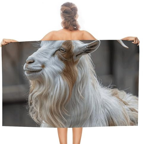 DJUETRUI Strandtuch für Damen und Herren, 78,9 x 129,5 cm, leicht, sandfrei, Handtücher, haarige Ziege, Fotos, Strandtücher für Reisen, Schwimmen, Pool, Yoga, Fitnessstudio, Camping