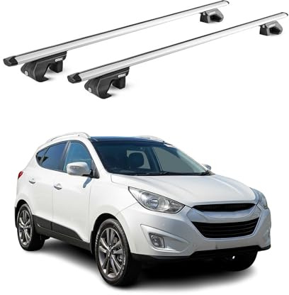 OMAC Dachträger für Hyundai ix35 2010-2015 Aluminium Silber | TÜV geprüft, bis 90 kg Traglast, T-Nut-Befestigung, für Standard-Dachreling geeignet, Querträger, Grundträger