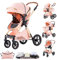 BEBBY Multifunzionale Carrozzina Passeggino Trio Combinazione Passeggino 3 in 1 Passeggino Ovetto Pieghevole Set Passeggino Neonato Sedili Parapiedi Zanzariere H2-PINK