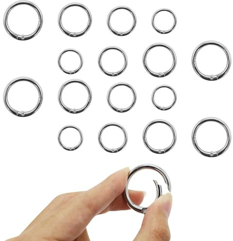 Lot de 18 porte-clés en acier inoxydable - Mousquetons ronds - Pour le printemps - Anneaux toriques - Argenté (diamètre intérieur : 13/16/19/25 mm)