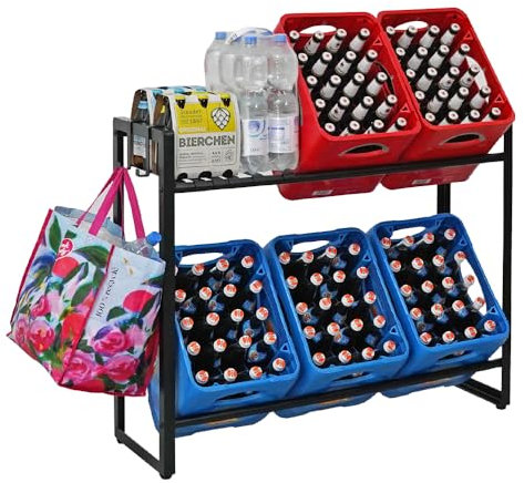 PROREGAL Étagère caisses à Boissons KÖNIGSSEE Plus INCL. 2 Crochets & 6 Supports d'appui | HxLxP 84x104x33cm | Pieds réglables en Hauteur | pour 6 caisses | Noir