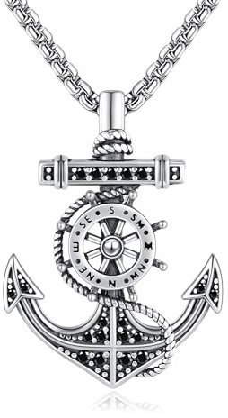 DAYLINLOVE Anker Halskette 925 Sterling Silber Seil Anker Anhänger Halsketten Kompass Halskette Wikingerschmuck Geschenke für Männer
