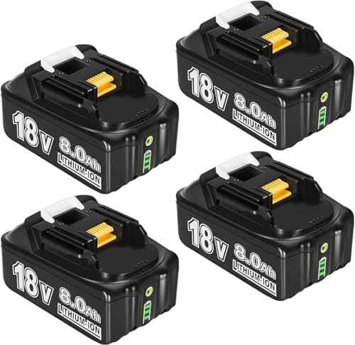 4 X18V Ersatzakku für Akku 18V 8Ah BL1860 Ersatzakku für Akku BL1850 BL1850B BL1860 BL1860B BL1840B BL1840 BL1830 BL1835 BL1845 194204-5 LXT-400 Werkzeugakku mit LED
