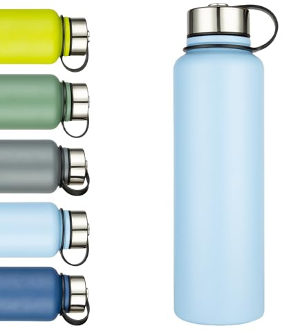 1,5 L Metall Edelstahl Trinkflasche Vakuum Flasche, Auslaufsicher Wasserflasche, BPA-Frei - Thermosflasche, Isolierflasche mit Schraubverschluss für Sport, Fitnessstudio, Outdoor (Himmelblau)