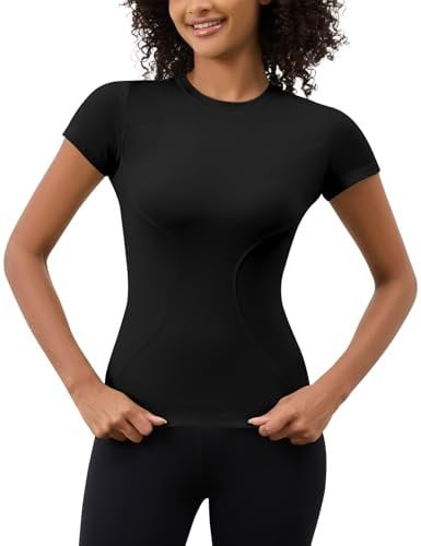 IECCP Sport T-Shirt Damen Sport Oberteil Funktionsshirt Kurzarm Laufshirt Workout Tops Atmungsaktiv Athletisch Sportshirt für Wandern Gym Yoga Laufen Schwarz M