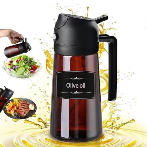 Lifhety Pulvérisateur d'huile pour Cuisine, 2 en 1 Spray Huile Cuisine Blocage de la lumière Dark, Distributeur huile d'olive 470 ml/16oz, Vaporisateur en verre pour Air Fryer, Cuisson, BBQ