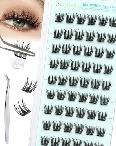 Obeyalash Pestañas postizas autoadhesivas sin pegamento Extension Press y go kit sin pegamento ligero con pinzas naturales Pre Glue Cluster Lashes (Kit-XX)