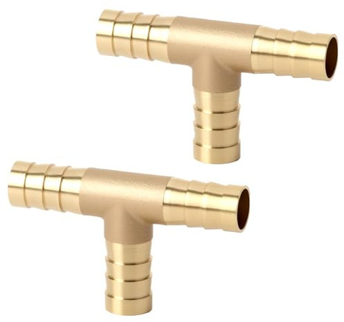 Connettore per tubo flessibile a T, 10 mm, 2 pezzi, in ottone, ad aria compressa a 3 vie, raccordo a T, versione pesante da 3/8, per acqua, aria, olio, gas