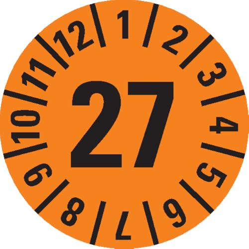 Dreifke® Prüfplakette 27, orange, Dokumentenfolie, selbstklebend, Ø 35mm, 60/Heft