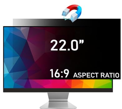 TECHNOLOGYVS 22 inch Removable Computer Privacy Screen Filter for 16:9 Ratio Monitor, Anti-Spy, Anti-Glare, Anti-Scratch, UV-Blocking