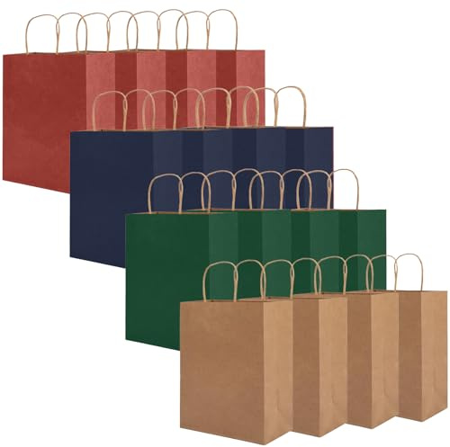 Pupugut 16 Stück Geschenktüten, 15 x 8 x 21cm Kleine Papiertüten mit Henkel, 4 Farbmischung Geschenktaschen Kraftpapiertüte für Geburtstag Weihnachten Hochzeit Party