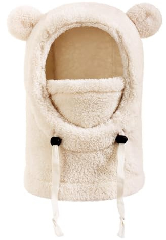 Cagoule Unisexe Garcon Fille 3-10 Ans Bonnet Enfant Hiver Chaud Laine Fine Epais Ski Modo Chat Mignon Cache Protection d'oreilles Écharpe Chapeau Cape Bob (FR/ES, Âge, 3 Ans, 10 Ans, Beige)