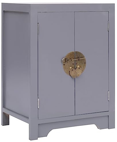 Owoxanthellate Nachttisch 38×28×52 cm aus Paulownia Holz mit 2 Türen, asiatischer Vintage-Charme, goldene Riegel, Grauer Nachttisch für Schlafzimmer, Wohnzimmer und Flur