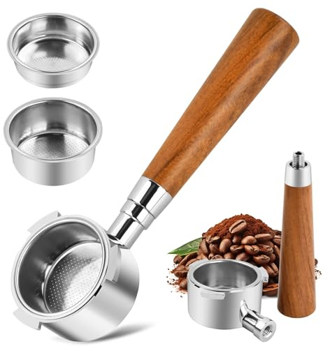 Bottomless Portafilter 51mm with 3 Ears, Premium Solid Rosewood Handle, Includes 2 Stainless Steel Filter Baskets, Compatible with DeLonghi Dedica EC680/EC685/EC885 Coffee Machines
