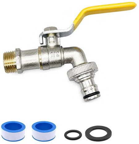 Robinet à Bille en Laiton 1/2 Pouces, Robinet d'eau de Jardin Résistant au | gel et Sans Goutte, avec Ruban d'étanchéité et Raccord de Tuyau, Vanne pour Jardin Machine à Laver Réservoir D'eau