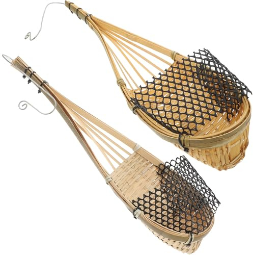 CALLARON Handmade Bamboo Woven Hanging Planter Basket Small Orchid Hanging Pot 2 Pcs with Spacious Capacity and Bird Nest Style Suitable for Indoor and Outdoor Plants and Vegetables