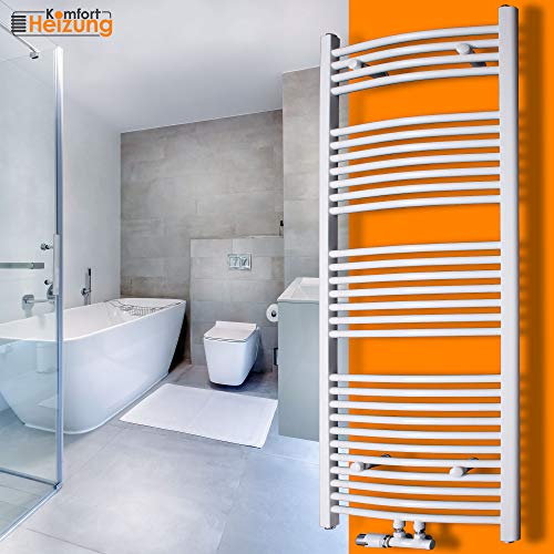 Gulfstream Komfort Badheizkörper 1800 x 600 mm in Weiß gebogen Hochwertiger Handtuchheizkörper Handtuchwärmer
