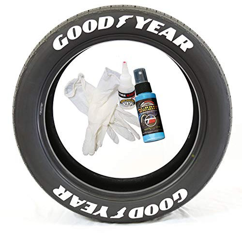 Tire Stickers Goodyear – Zubehör für die Markierung von Reifen – Bastelset mit Kleber & Reiniger, 35,6 cm (14 – 16 Zoll) Räder, 1,50 Zoll, Weiß, 8 Stück