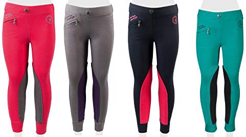 PFIFF 102603 Kinder Reitleggings Ella Stoff Besatz Reithose Mädchenreithose, Blau / Pink 164