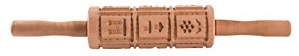 Springerle-Walger aus Birnbaumholz - Teigroller für Anisgebäck mit zwölf Motiven, Holz Form, 37 x 6 cm inklusive Griffe | HOLZ-LEUTE