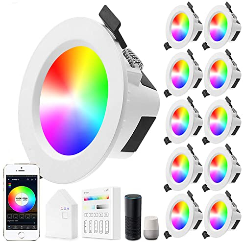 SUBOSI 10er set Wlan Bluetooth 9W LED Einbaustrahler Downlight RGBW+CCT 5 in 1 Einbauleuchte Spot Dimmbar 230 Volt Einbauleuchten mit Touchscreen Smart Schalter Panel,BT Mesh Smart Bridge