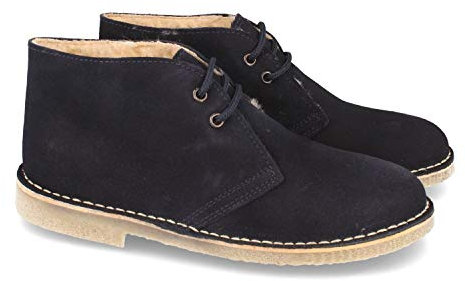 shoes&blues.es 52390-Botin Desert Boots Mujer y Caballero de Piel Serraje y Borreguillo, Suela de Crepe Antideslizante Confortables, con Cierre de Cordones.. Talla 40 Marino