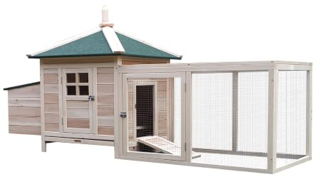 PawHut Chicken Coop with Chicken Run, Outdoor Hen House Poultry Cage with Nesting Box, Openable Top, 196 x 76 x 97cm, Natural