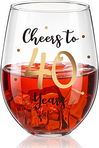 E/A 40th Birthday Gift, Men and Women Cheering Wine Glasses, 40th Birthday Party Wedding Anniversary Decoration Gift, 17oz stemless