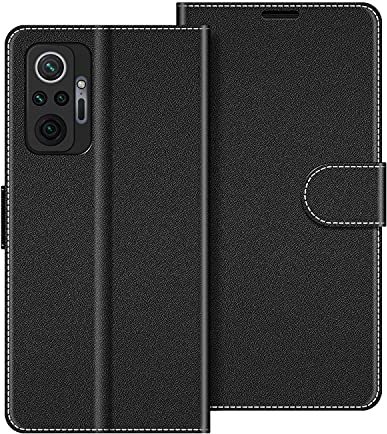 COODIO Handyhülle für Xiaomi Redmi Note 10 Pro Handy Hülle, Xiaomi Redmi Note 10 Pro Hülle Leder Handytasche für Xiaomi Redmi Note 10 Pro Klapphülle Tasche, Schwarz