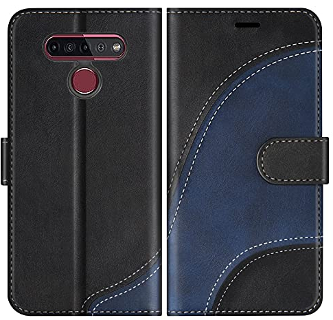 BoxTii Hülle für LG K41S / LG K51S, Leder Handyhülle für LG K41S / LG K51S, Ledertasche Klapphülle Schutzhülle mit Kartenfächer und Magnetverschluss, Schwarz