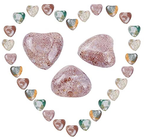 SUNNYCLUE 1 Box 40pcs Heart Stone Beads Indian Agate Green Carved Natural Quartz Gemstone Heart Loose Spacer Beads Healing Crystal Chakra Polished Strands for Jewelry Crafts Supplies, 10MM