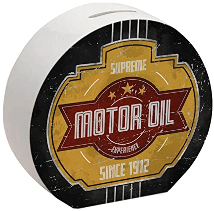 Motor Oil Benzin Spardose im Used-Look Tankgeld Sparbüchse aus Keramik sparen für Benzin und Spritgeld