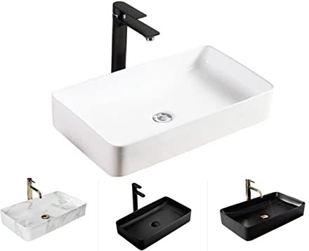 VBChome Waschbecken 62 x 35 x 11 cm Keramik Weiß Rechteckig Waschtisch Handwaschbecken Aufsatzwaschbecken Waschschale Gäste WC