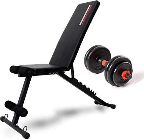 Multifunktion Hantelbank,Einstellbarer Gerade/SchräGe/Hantelhocker Mit Hantel-Kit For Das Krafttraining, Bench Press, Abdominal Training TragfäHig 200kg (Multifunktion+20 Kg Hantel-Kit)