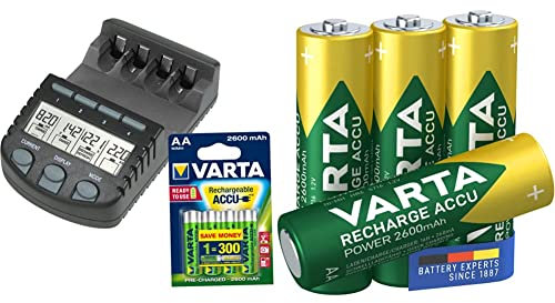 Technoline BC 700 Kit Chargeur de Piles Noir Set BC 700 avec V5716 (2600 mAh) Noir (Import Royaume Uni) & Varta Accu prêt à l'emploi - Batterie Rechargeable Mignon AA Ni-Mh (4-Pack, 2600 mAh)