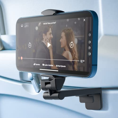 BREVA Airplane Phone Holder for Tray Table – Hands-Free Travel Phone Stand, 360° Adjustable Clamp for Flying, Compact and Portable Flight Accessory