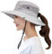 Muryobao Damen Pferdeschwanz Sonnenhut UV-Schutz Faltbar Mesh Breite Krempe Strand Fischerhut, Pure Light Grey, Einheitsgröße