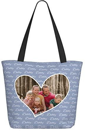 Naispanda Personalisierte Einkaufstasche für Frauen Personalisierte Einkaufstasche mit Foto Name Text Design Ihre Eigene Umhängetasche Personalisierte Einkaufstaschen Geschenk für Mama Oma