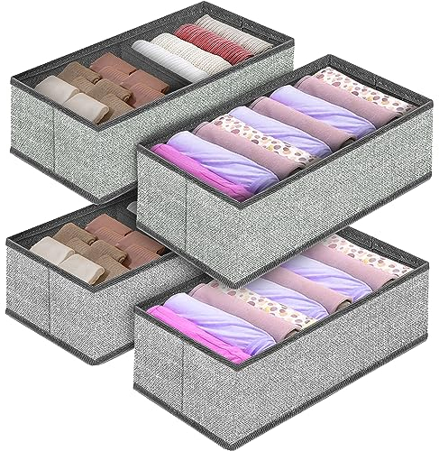 4 Stück Schubladen Unterwäsche Organizer, Faltbare Kleiderschrank Organizer Stoff, Schubladen Ordnungssystem mit Grundplatten für Unterwäsche, Socken, Krawatten, Babykleidung, Schal, Handtuch