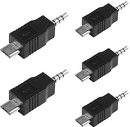 SinLoon Micro USB a 3.5mm Jack Audio Adapter 5Pcs 4 Ploe 3.5mm Macho a Micro USB Male Car AUX Convertidor de Salida de Audio para Adaptador de Auriculares Active Clip Mic (Micro USB to 3.5mm Jack)