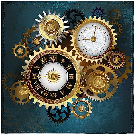 Steampunk Stoffservietten, 4 Stück, goldene Uhr, wiederverwendbar, waschbar, für Küche, Esstisch, Servietten für Zuhause, Abendessen, Hochzeit, Bankett, Party, 50,8 x 50,8 cm