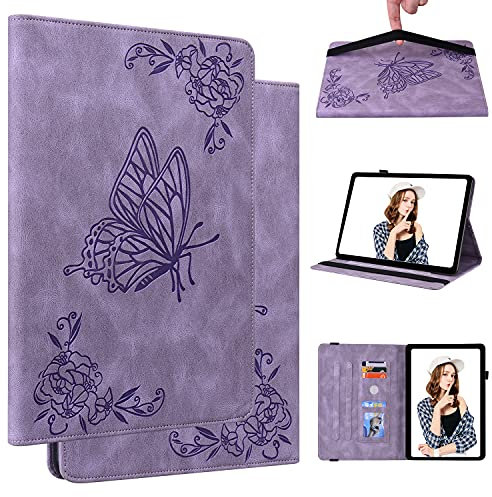 Case for Lenovo Tab M8 4th Generation Cover, TB-300FU, Lenovo M8 4th Tablet Case 8 Inch for Women with Pencil Holder Shockproof Sturdy Cute Butterfly Embossed Stand Cover Purple